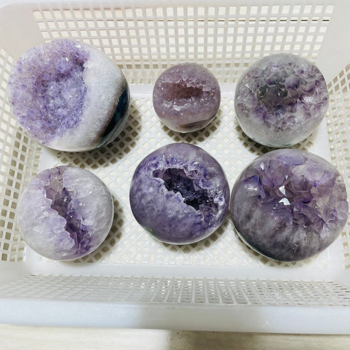 6 Pieces High Quality Amethyst Geode Spheres