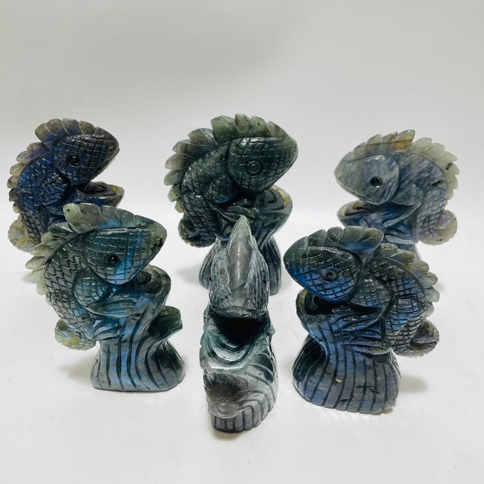 6 Pieces High Quality Labradorite Lizard Chameleon Carving