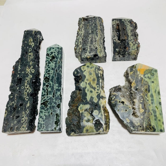 6 Pieces High Quality Large Green Sea Jasper Druzy Tower