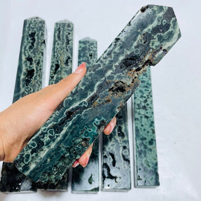 6 Pieces High Quality Large Green Sea Jasper Druzy Tower