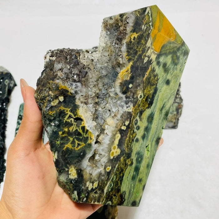 6 Pieces High Quality Large Green Sea Jasper Druzy Tower