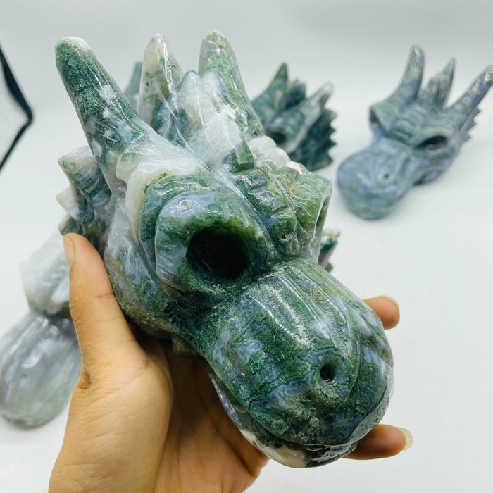 6 Pieces High Quality Moss Agate Dragon Head Carving