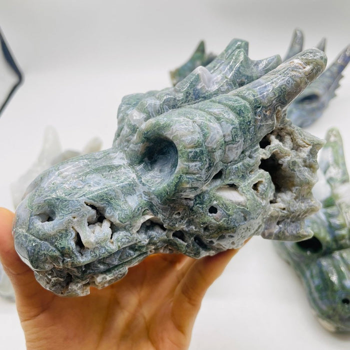6 Pieces High Quality Moss Agate Dragon Head Carving