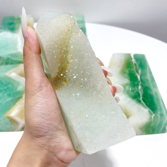 6 Pieces Large Green Fluorite Druzy Geode Tower Points
