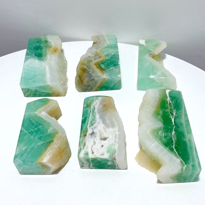 6 Pieces Large Green Fluorite Druzy Geode Tower Points