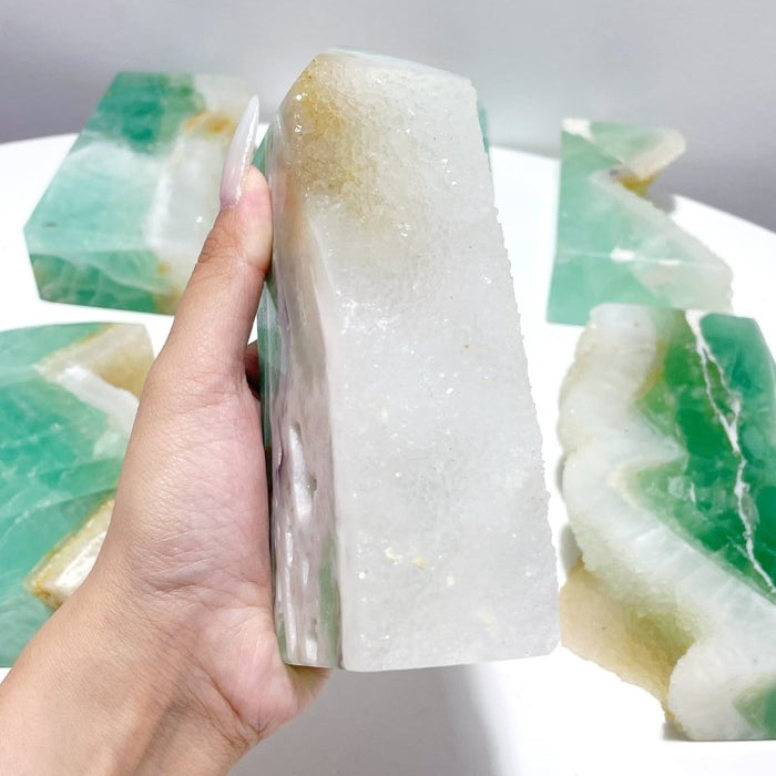 6 Pieces Large Green Fluorite Druzy Geode Tower Points