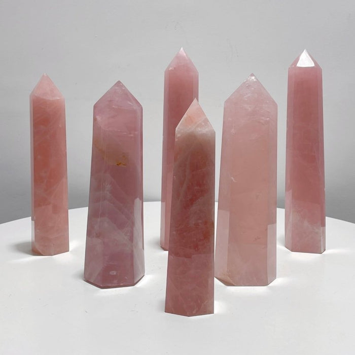 6 Pieces Large Madagascar Deep Pink Rose Quartz Points
