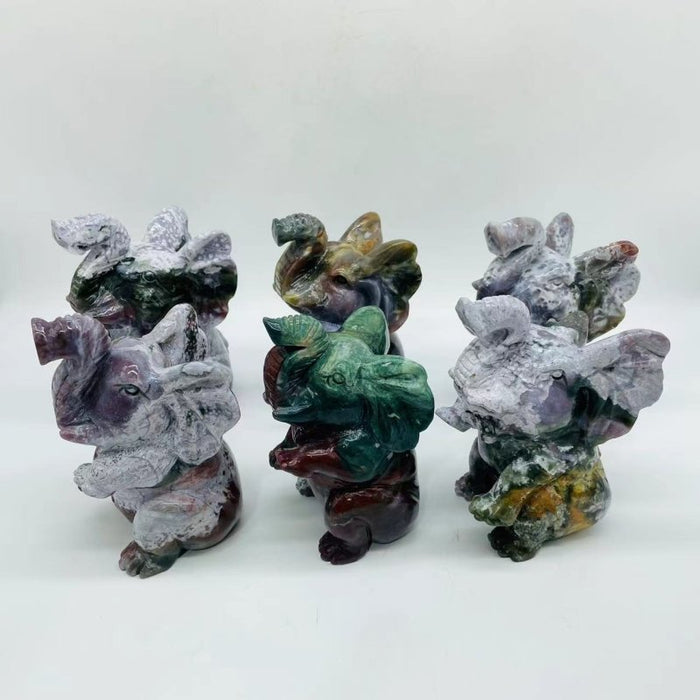 6 Pieces Large Ocean Jasper Elephant Carving