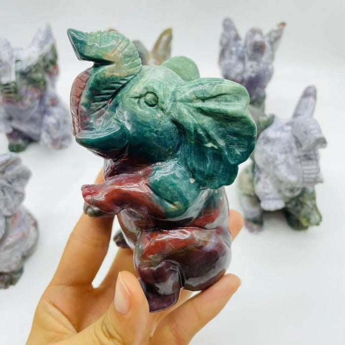 6 Pieces Large Ocean Jasper Elephant Carving