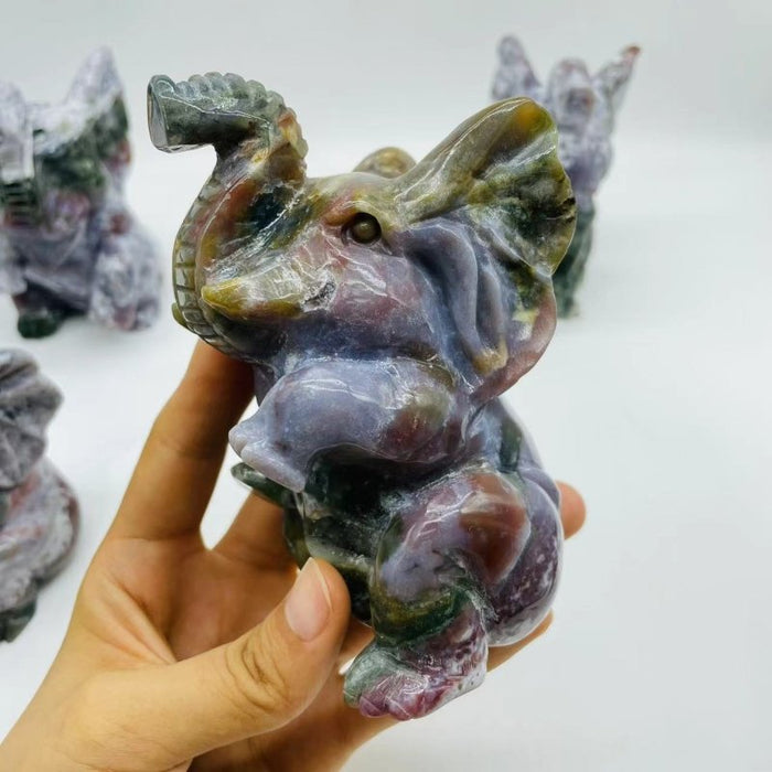 6 Pieces Large Ocean Jasper Elephant Carving