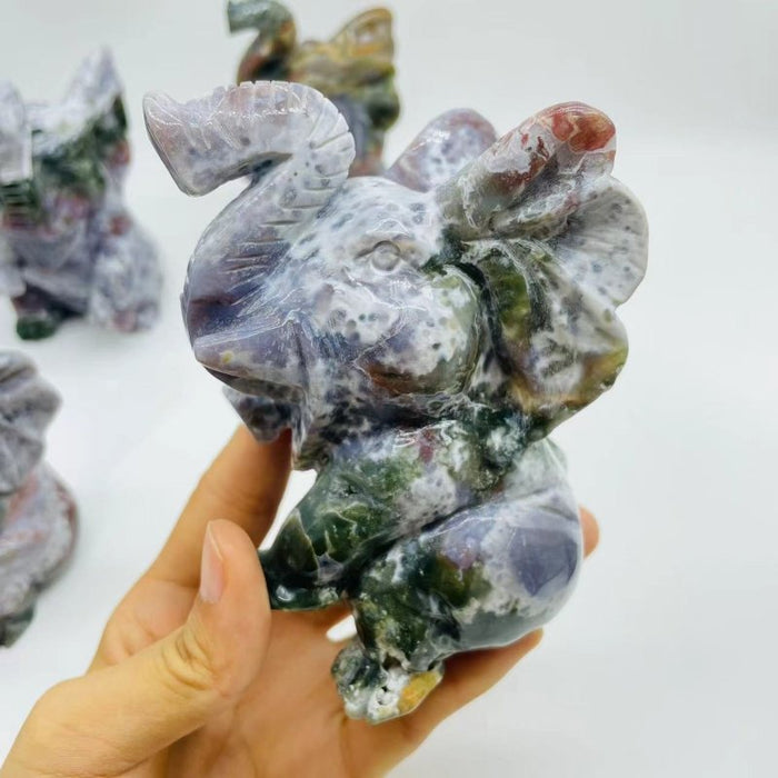 6 Pieces Large Ocean Jasper Elephant Carving