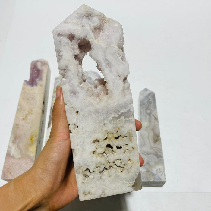 6 Pieces Large Pink Sakura Flower Agate Geode Four-Sided Points