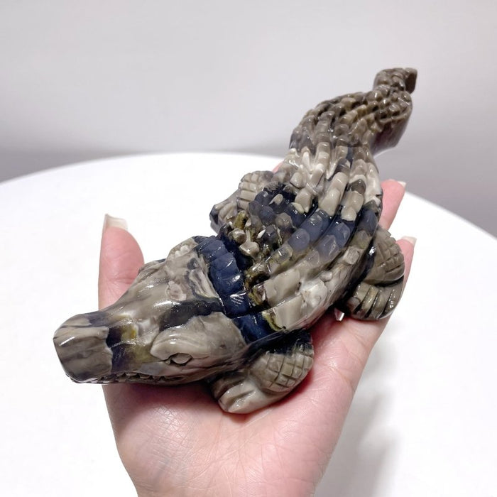 6 Pieces Large Volcanic Agate Crocodile Carving(UV-Reactive)