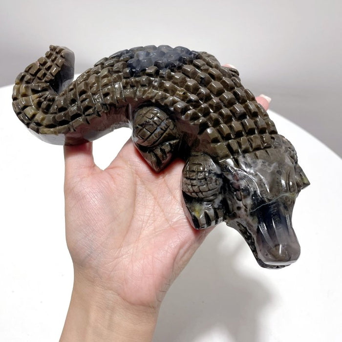 6 Pieces Large Volcanic Agate Crocodile Carving(UV-Reactive)