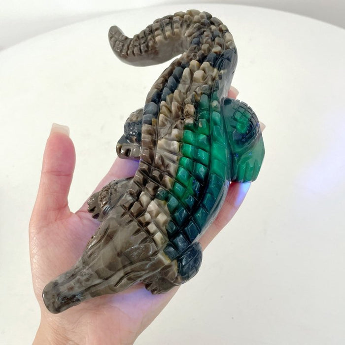 6 Pieces Large Volcanic Agate Crocodile Carving(UV-Reactive)