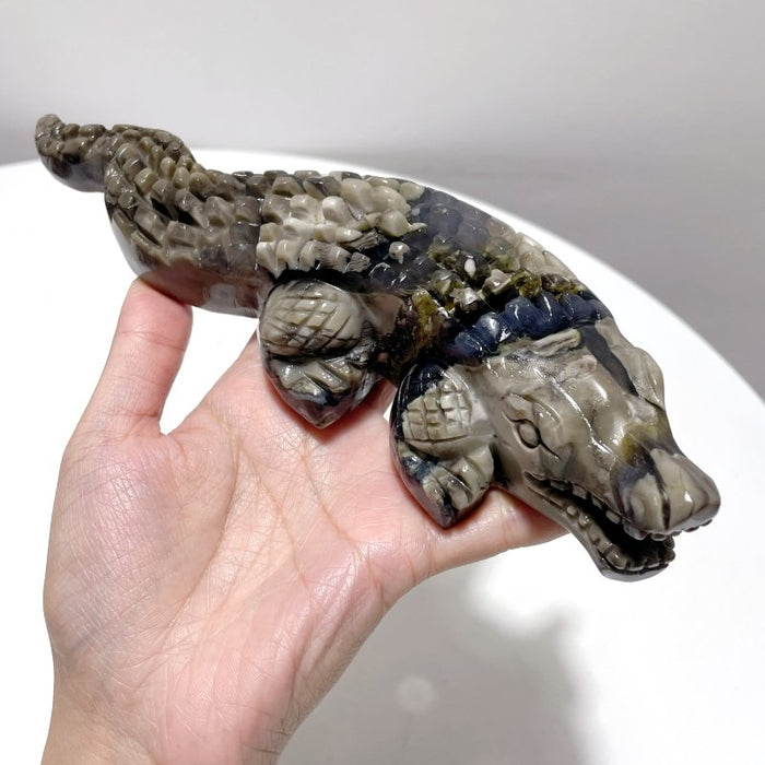 6 Pieces Large Volcanic Agate Crocodile Carving(UV-Reactive)