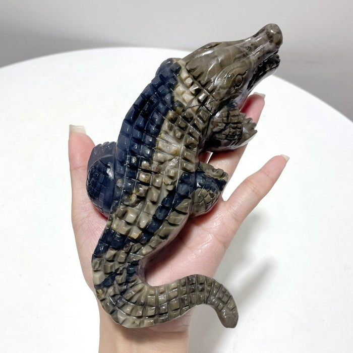 6 Pieces Large Volcanic Agate Crocodile Carving(UV-Reactive)