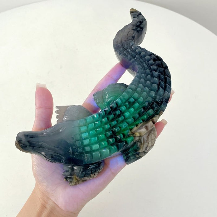 6 Pieces Large Volcanic Agate Crocodile Carving(UV-Reactive)