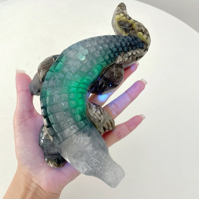 6 Pieces Large Volcanic Agate Crocodile Carving(UV-Reactive)