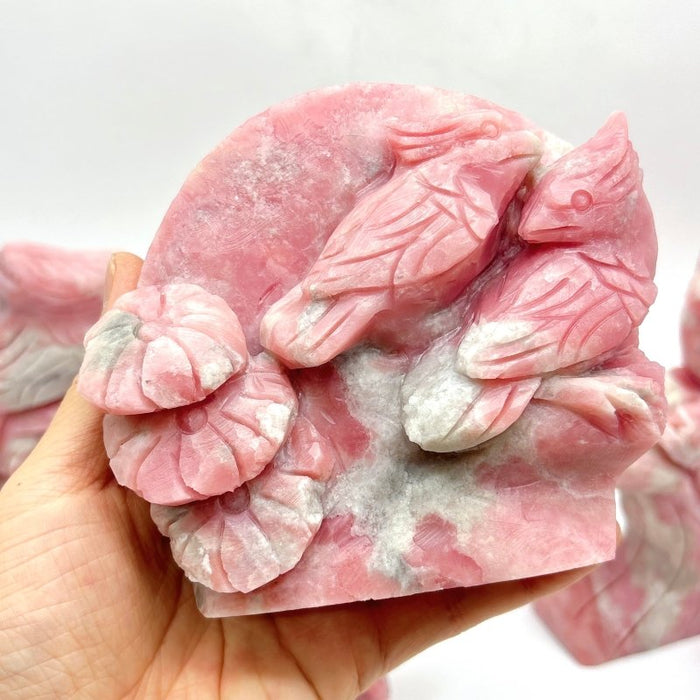6 Pieces Pink Opal Bird Carving
