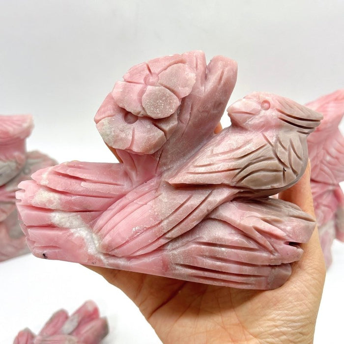 6 Pieces Pink Opal Bird Carving
