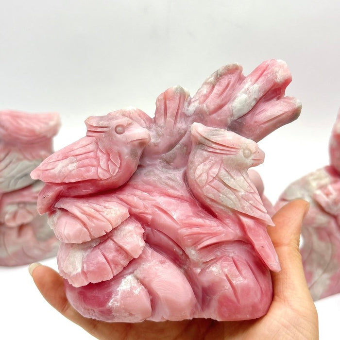 6 Pieces Pink Opal Bird Carving