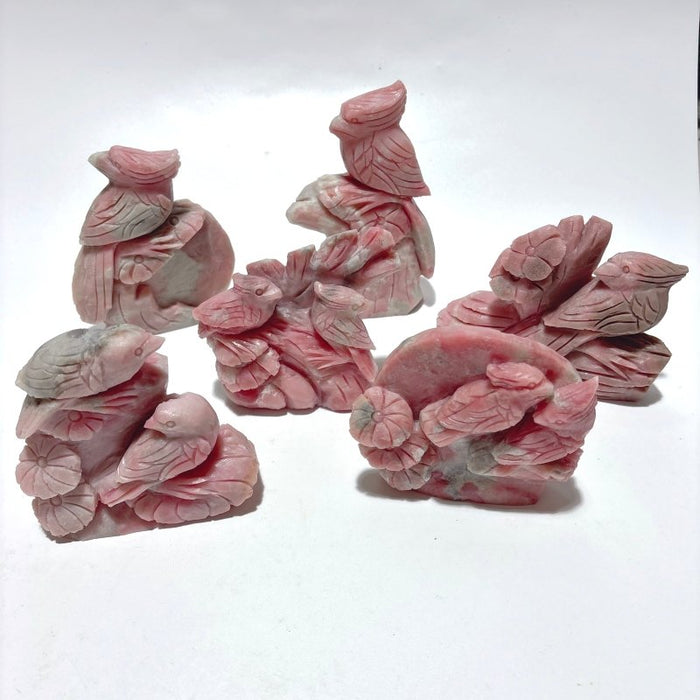 6 Pieces Pink Opal Bird Carving