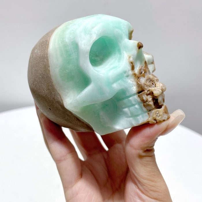 6 Pieces Unique Green Calcite Skull Carving