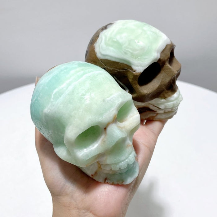 6 Pieces Unique Green Calcite Skull Carving