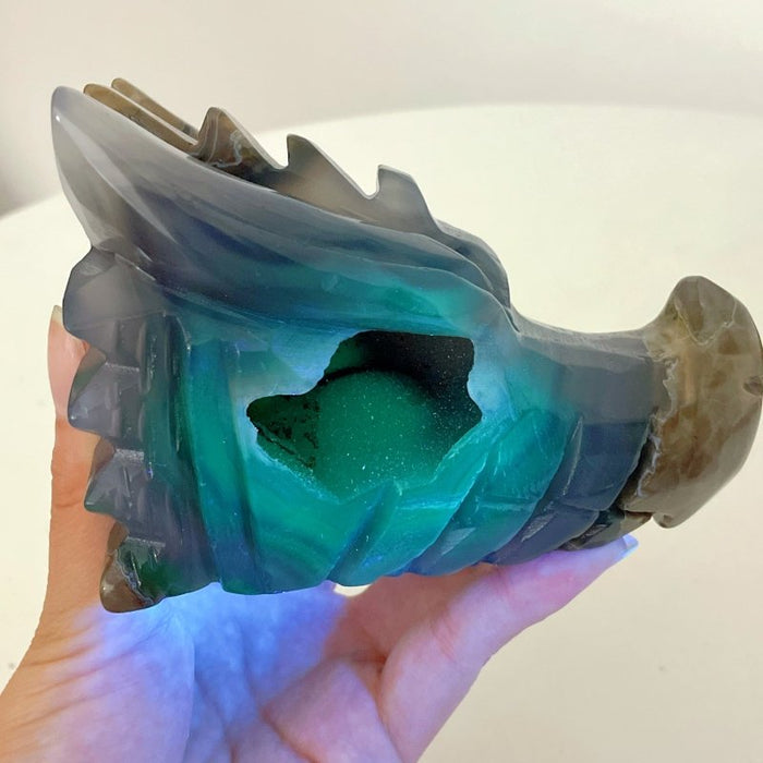 6 Pieces Volcanic Agate Dragon Head Carving(UV-Reactive)