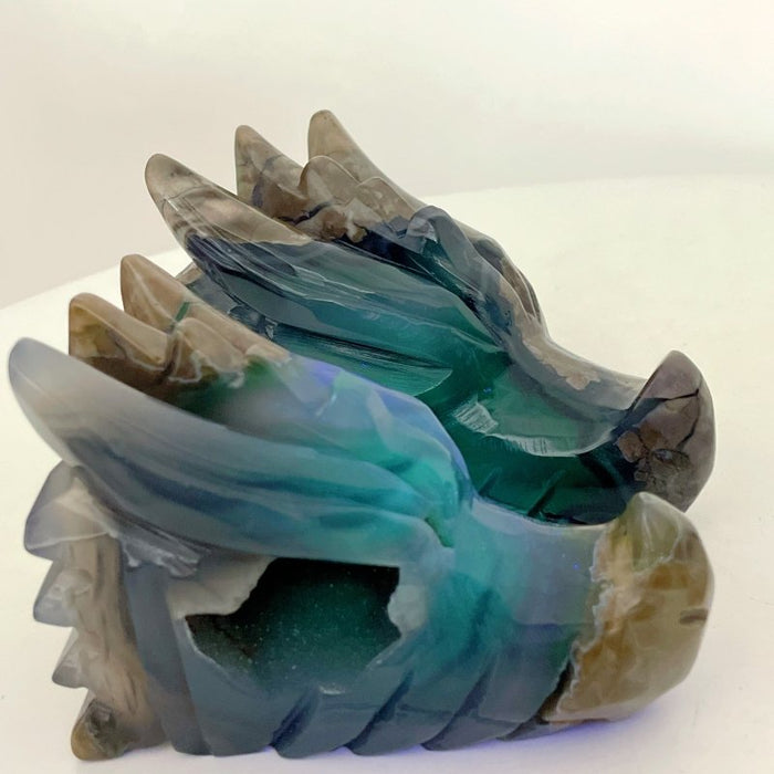 6 Pieces Volcanic Agate Dragon Head Carving(UV-Reactive)