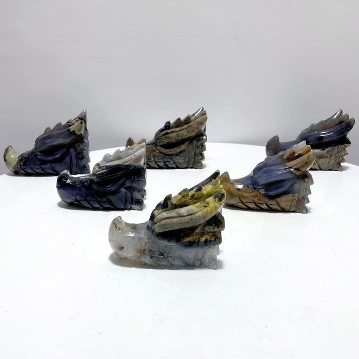 6 Pieces Volcanic Agate Dragon Head Carving(UV-Reactive)