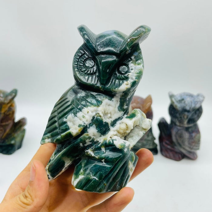 4 Pieces High Quality Ocean Jasper Owl Carving