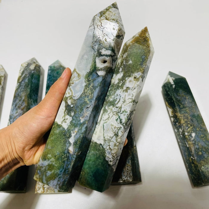 8 Pieces Large Moss Agate Tower Points