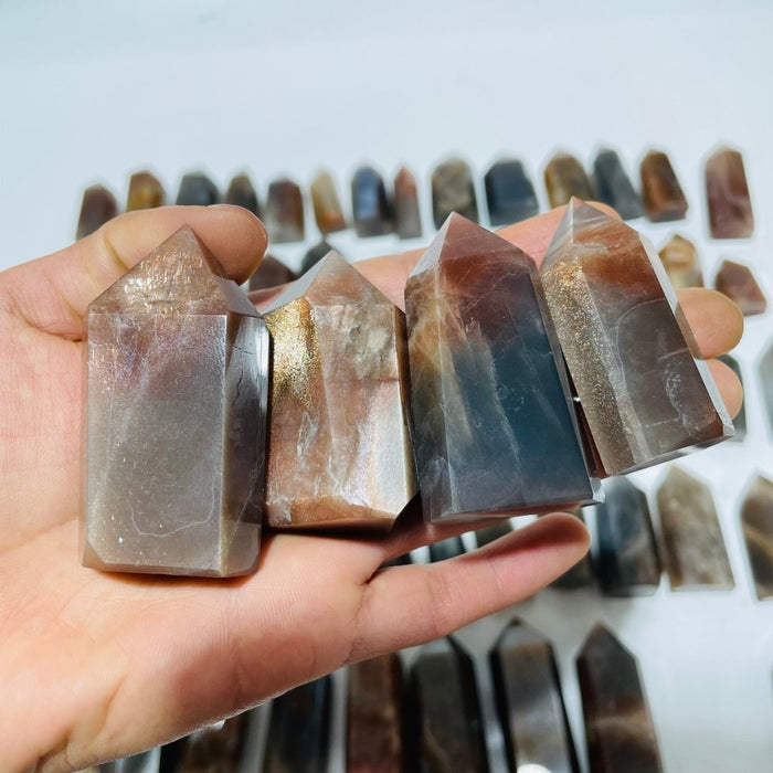 64 Pieces Black Rainbow Sun Stone With Hematite Points