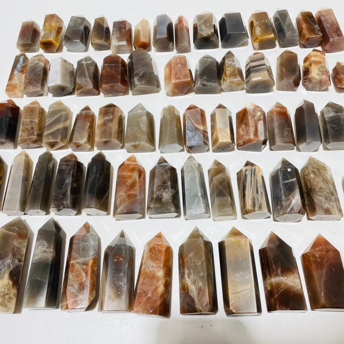 64 Pieces Black Rainbow Sun Stone With Hematite Points