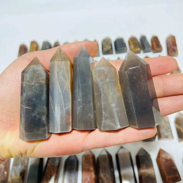 64 Pieces Black Rainbow Sun Stone With Hematite Points