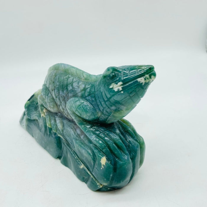 High Quality Natural Moss Agate Lizard Carving