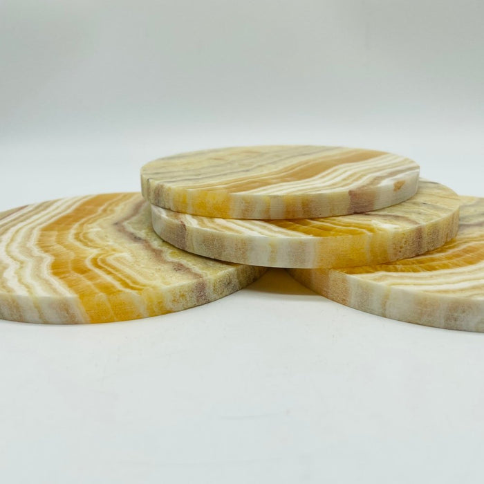 Yellow Calcite Round Coaster Slab Wholesale