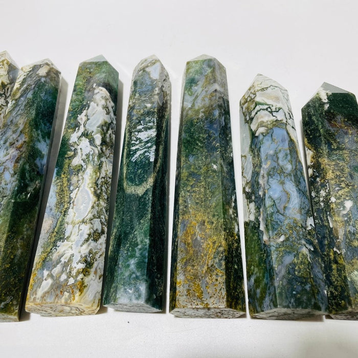 8 Pieces Large Moss Agate Tower Points