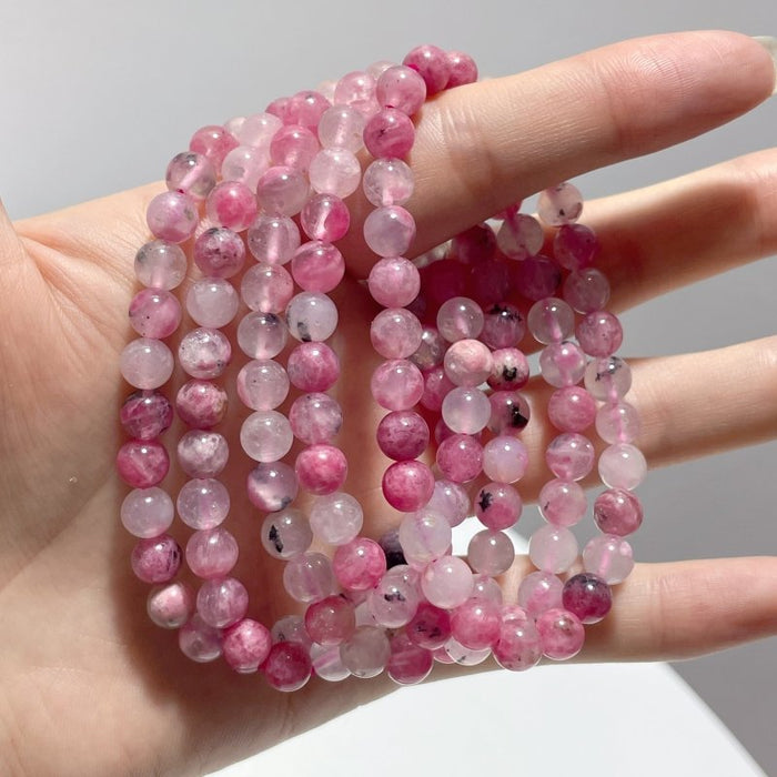 6mm Pink Rhodonite Mixed Quartz Bracelets Wholesale