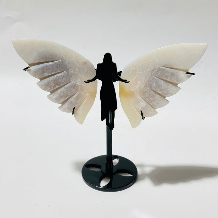 7 Pairs Sakura Flower Agate Small Angel Wing Carving With Stand