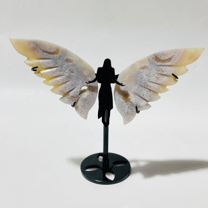7 Pairs Sakura Flower Agate Small Angel Wing Carving With Stand