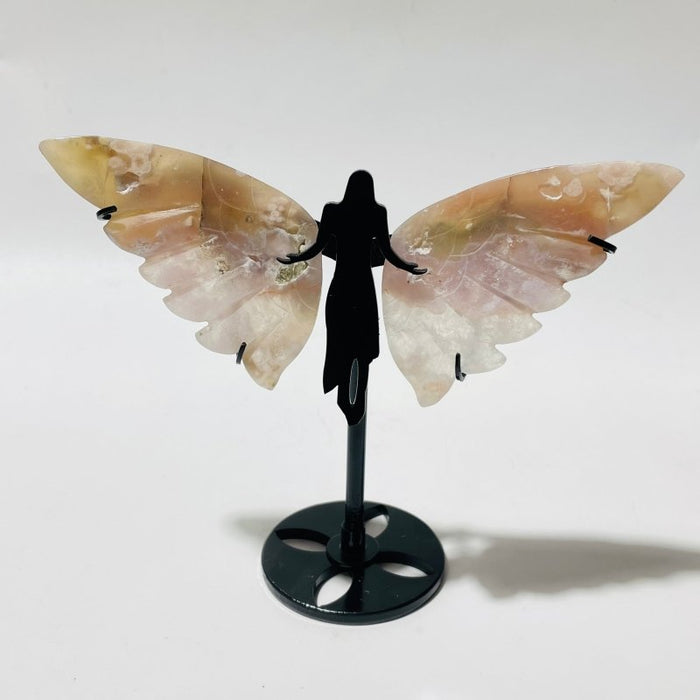 7 Pairs Sakura Flower Agate Small Angel Wing Carving With Stand