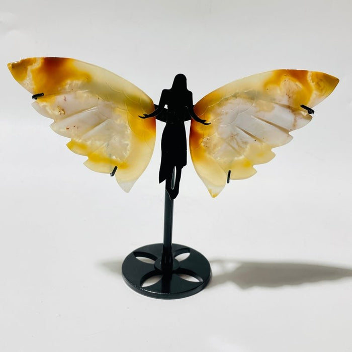 7 Pairs Sakura Flower Agate Small Angel Wing Carving With Stand