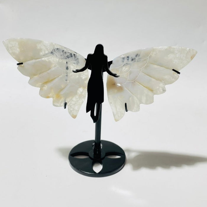 7 Pairs Sakura Flower Agate Small Angel Wing Carving With Stand