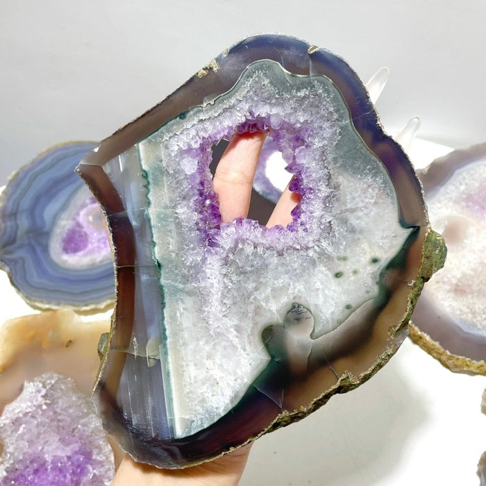 7 Pieces Beautiful Large Geode Amethyst Mixed Agate Slabs
