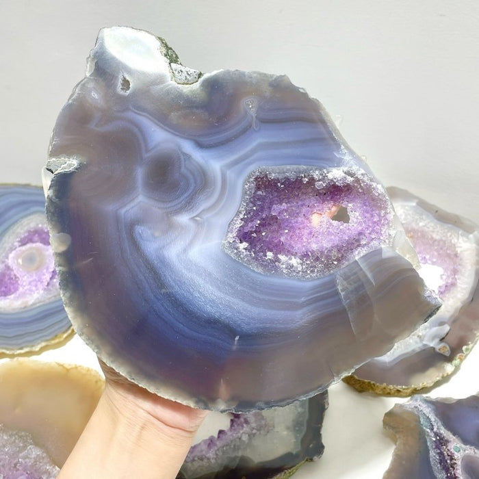 7 Pieces Beautiful Large Geode Amethyst Mixed Agate Slabs
