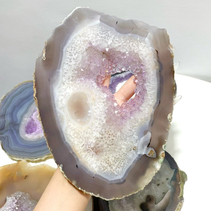 7 Pieces Beautiful Large Geode Amethyst Mixed Agate Slabs