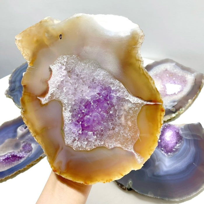 7 Pieces Beautiful Large Geode Amethyst Mixed Agate Slabs